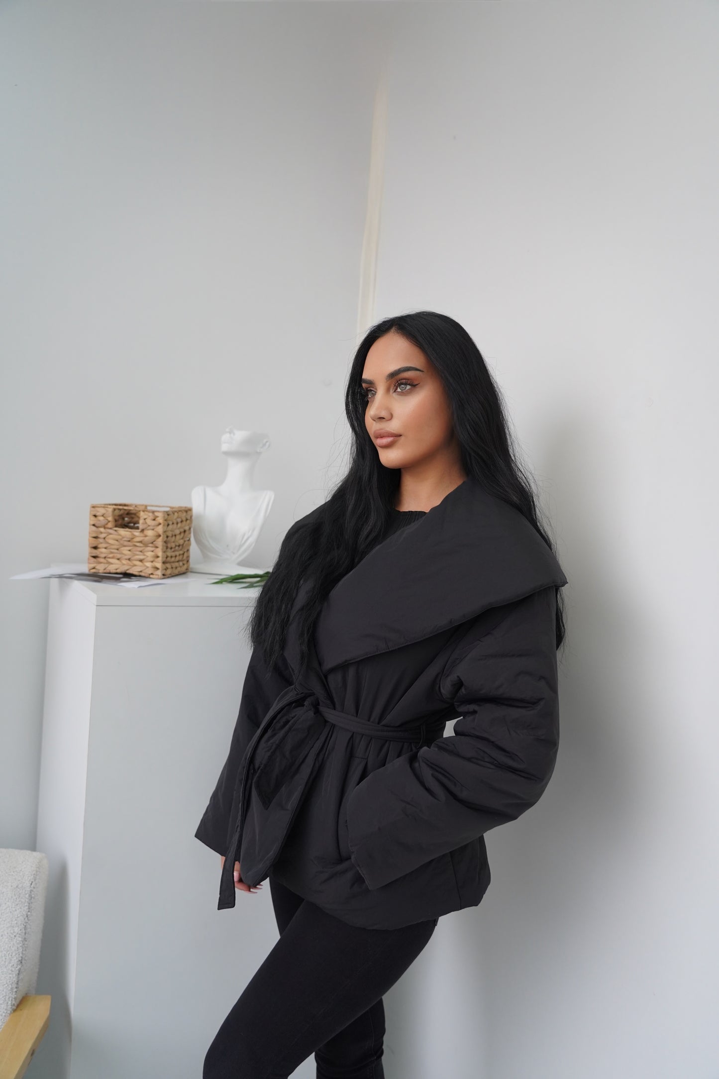 Belted Puffer Jacket – Black
