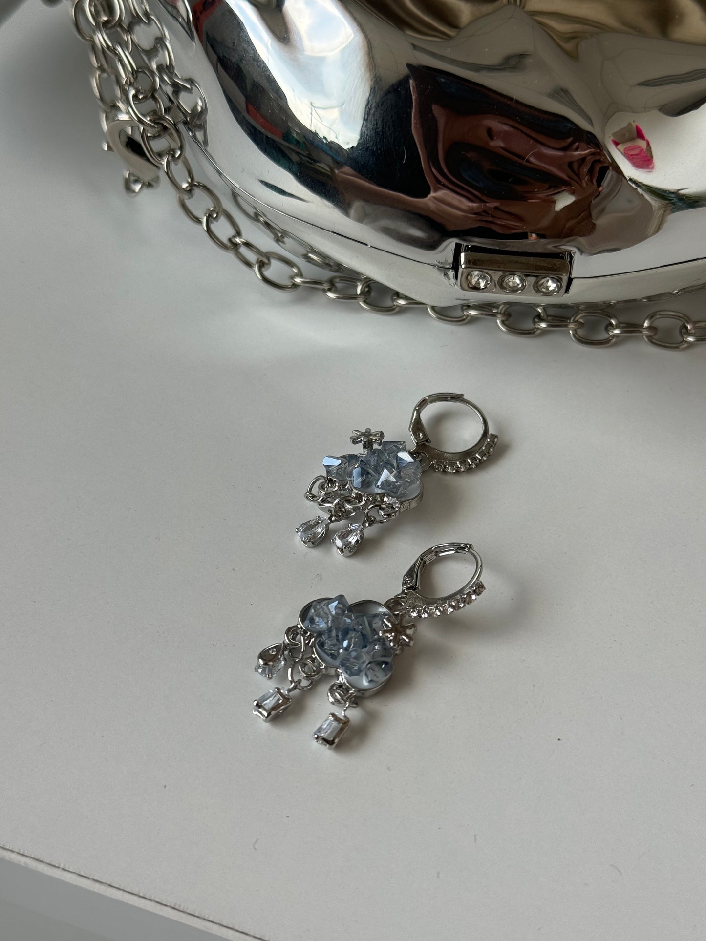 Elegant Earrings Silver - Blue Crystal
