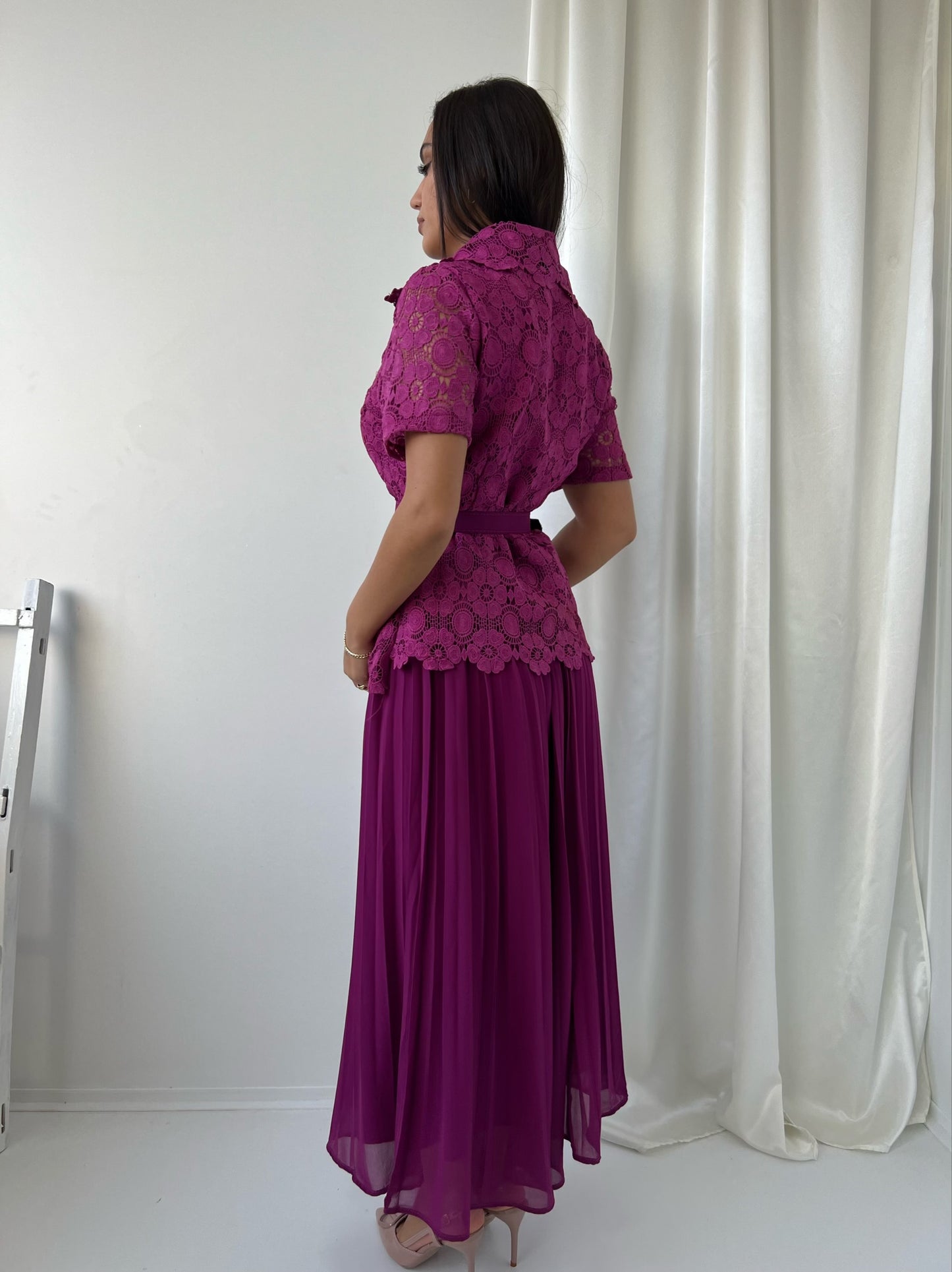 Two Pcs Set Shirt & Belt & Maxi Skirt
