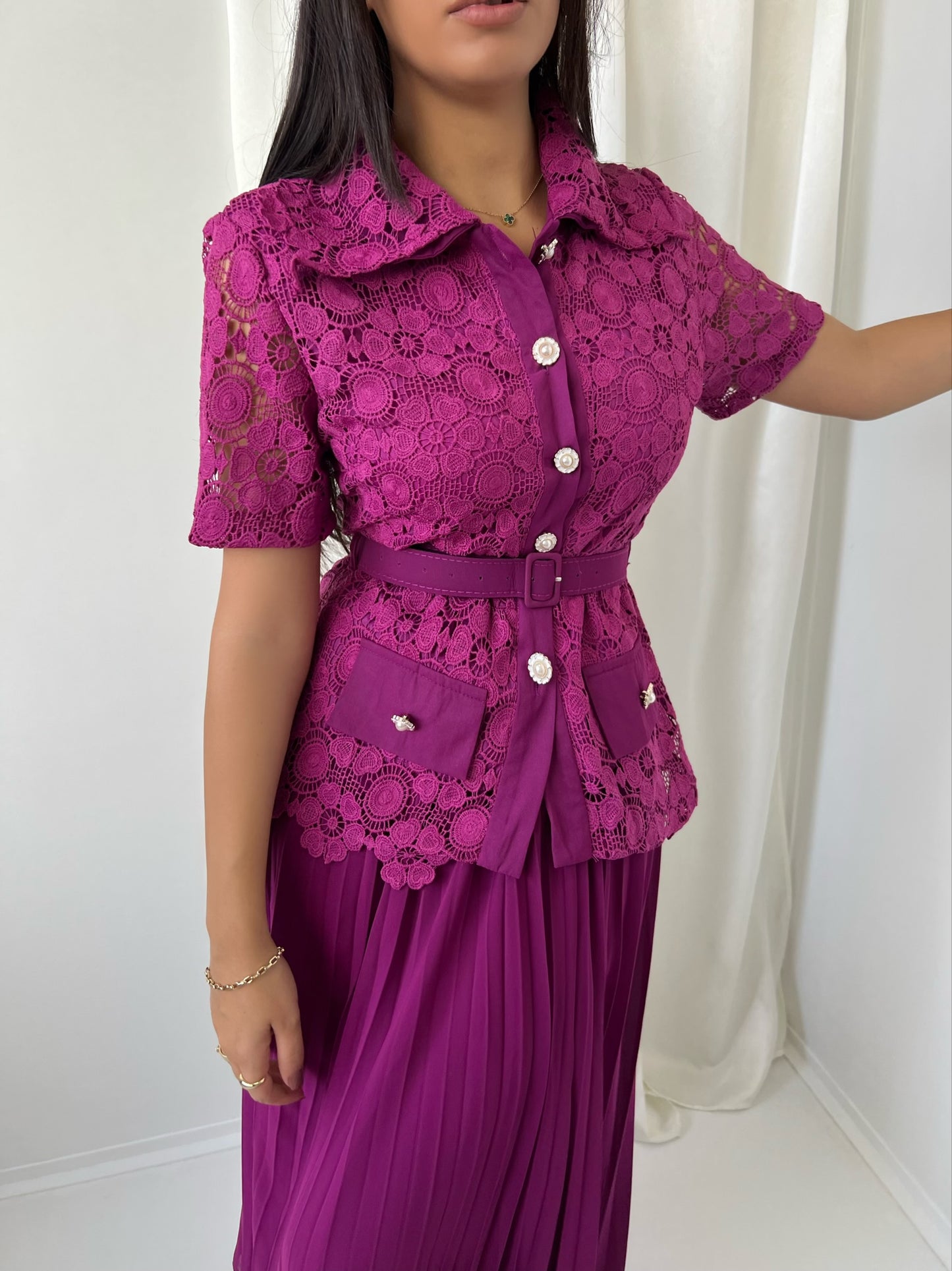 Two Pcs Set Shirt & Belt & Maxi Skirt