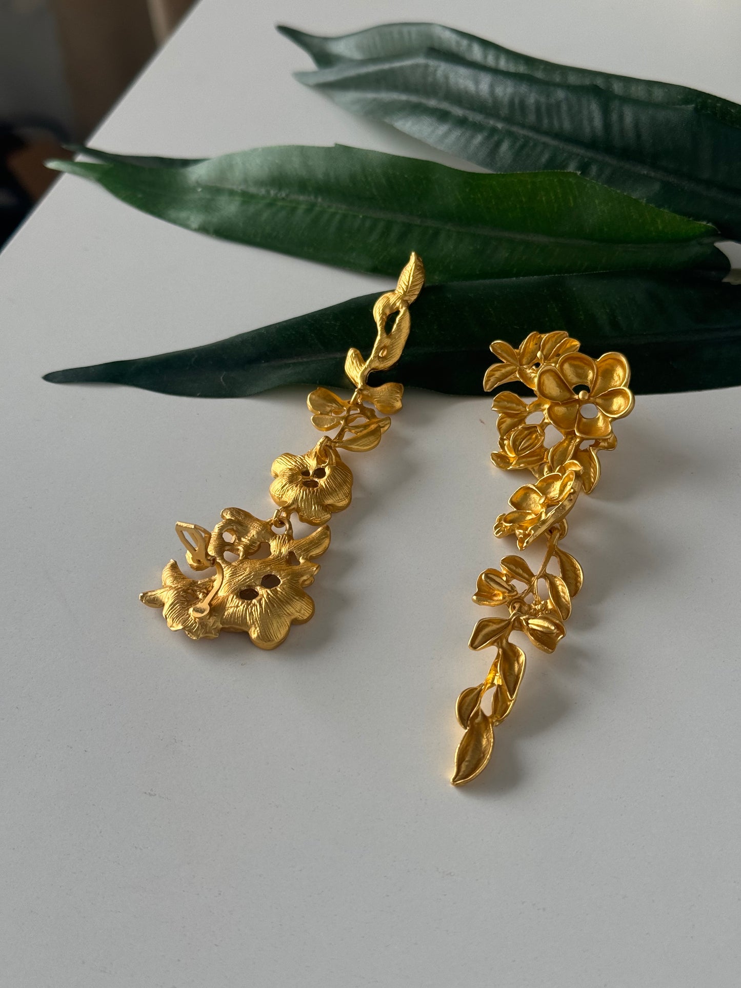 Gold Floral Vine Statement Earrings