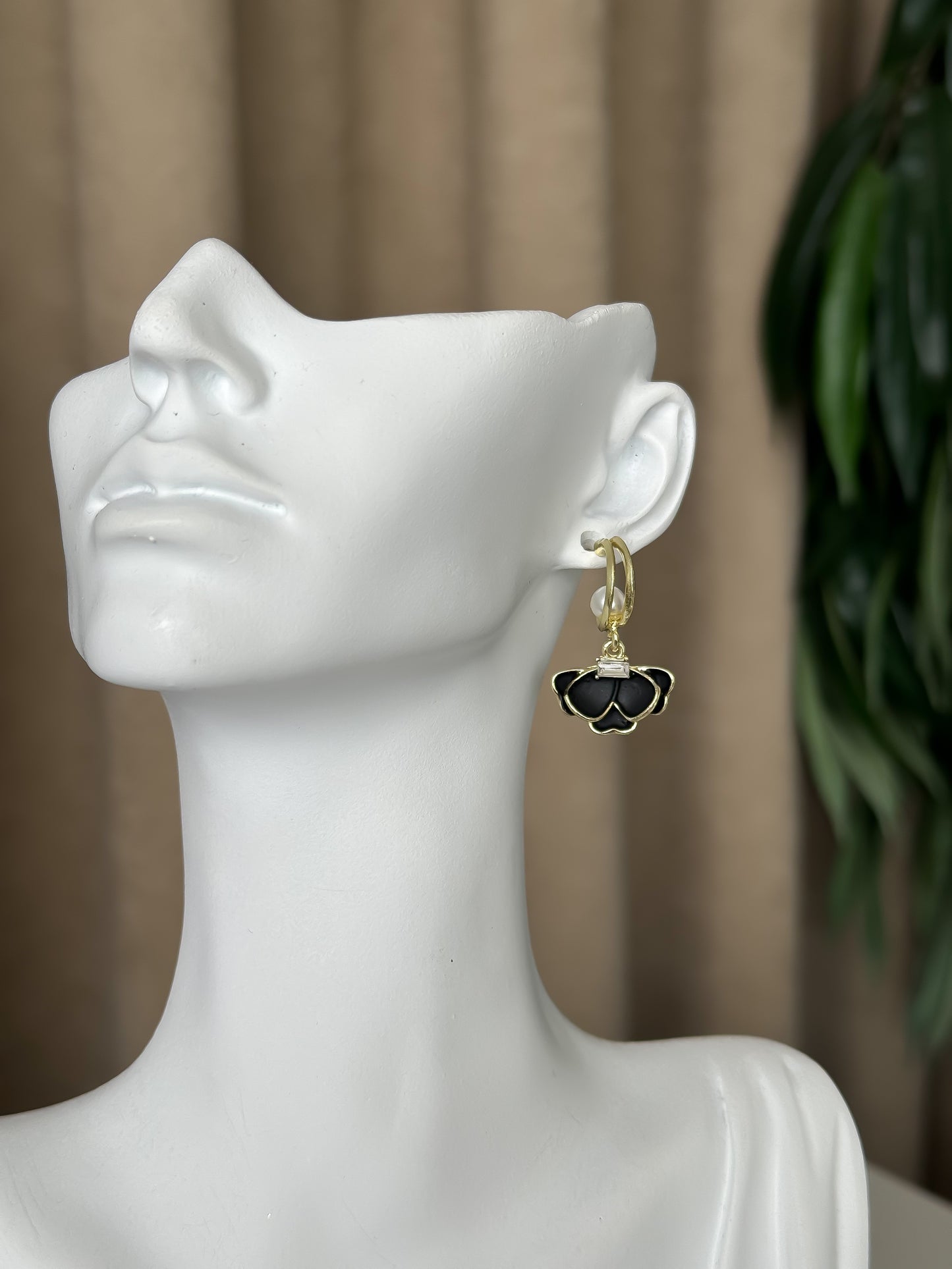Black Flower Charm Hoop