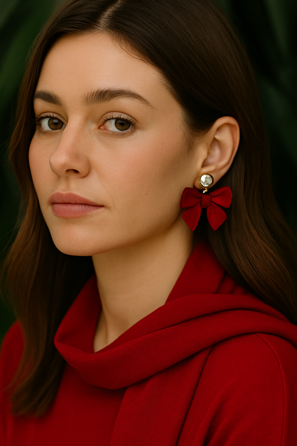 Elegant Red Velvet Bow Earrings with Gold Stud