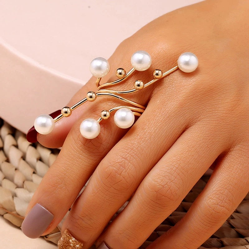 Gold Statement Ring with Cascading Pearls