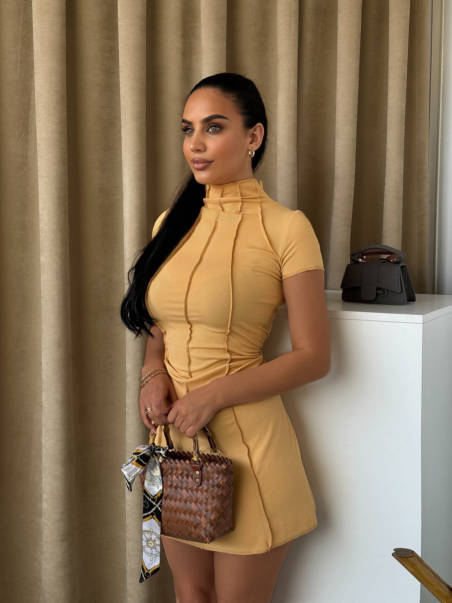 fitted yellow dress