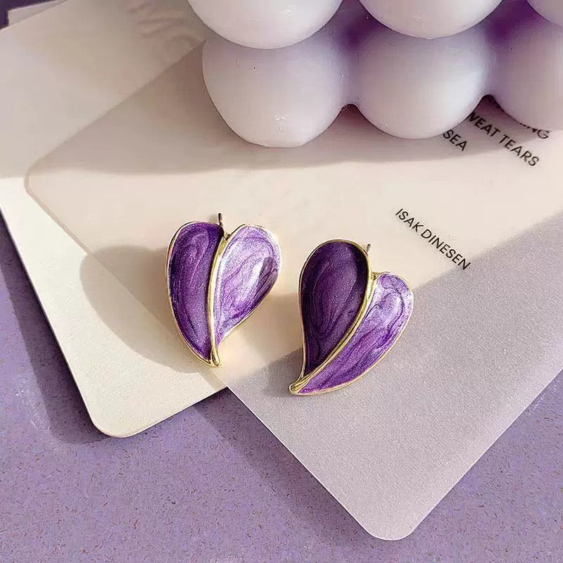 Heart Earrings Purple