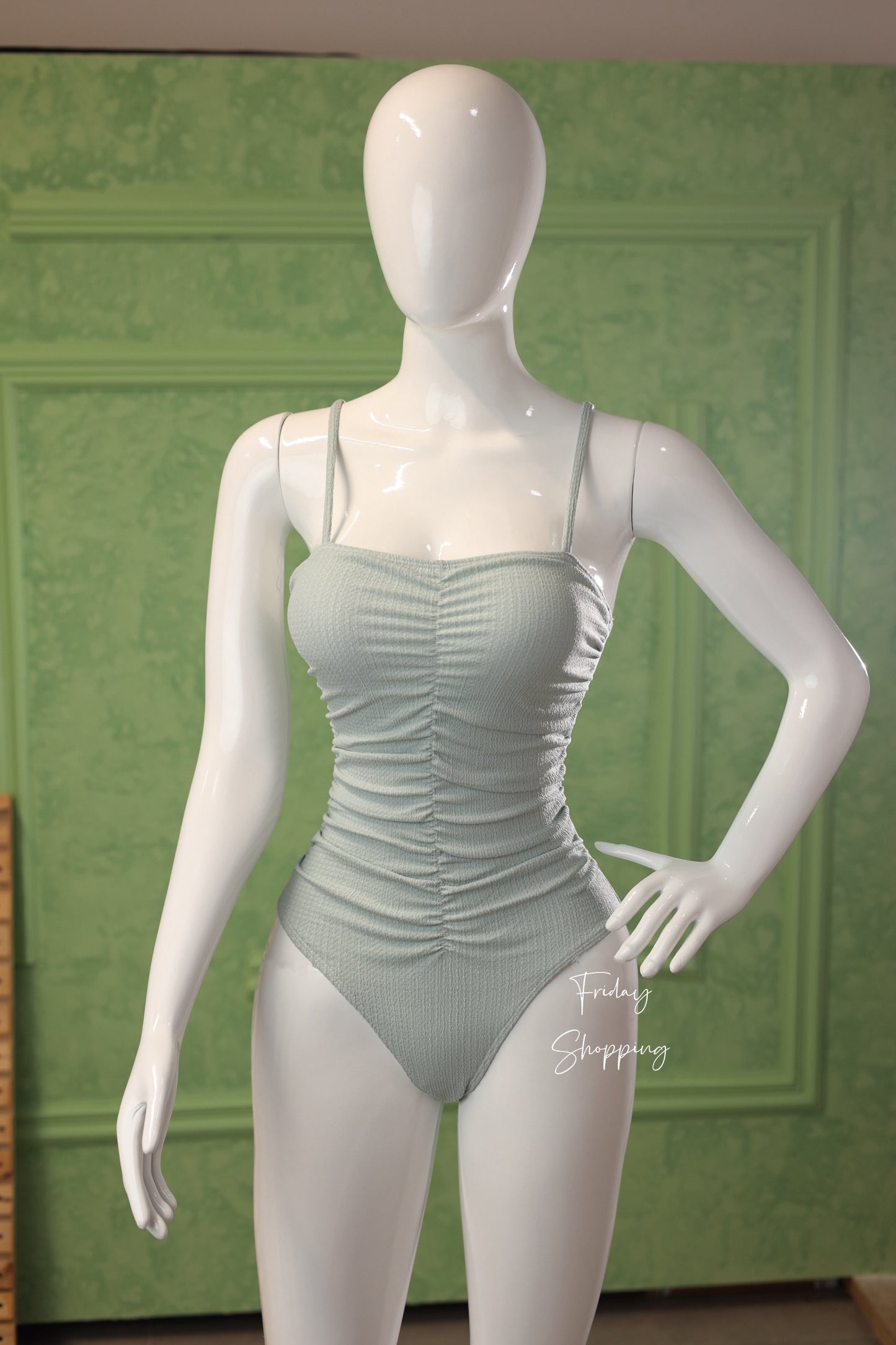 Ruched One-Piece Swimsuit – Soft Green