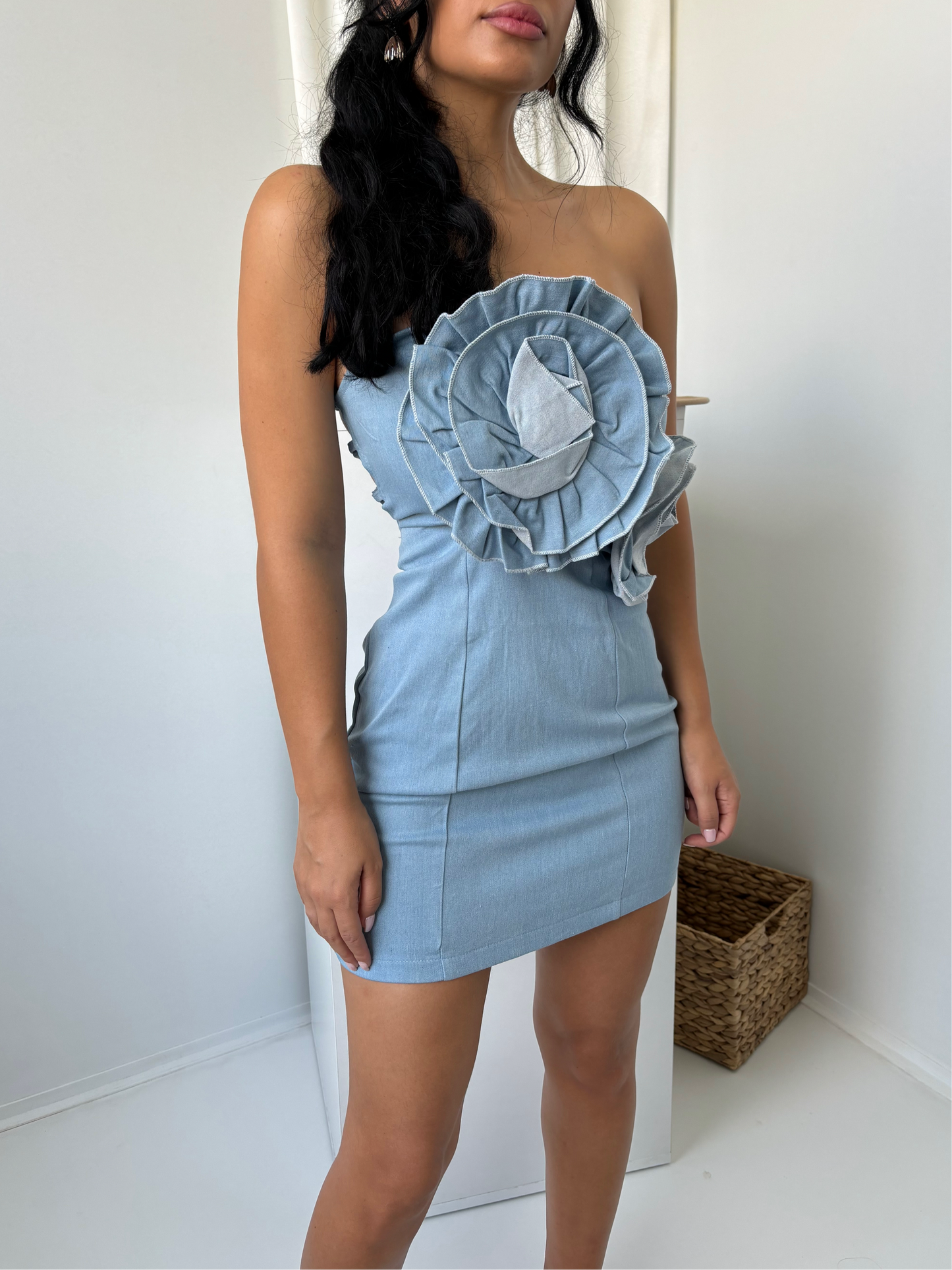 Denim Dress Flower in Chest