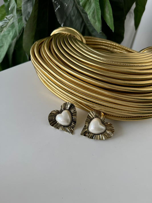 Vintage Erwin Pearl Hearts Earrings, Gold