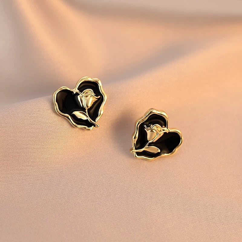 Vintage Rose Heart Earrings