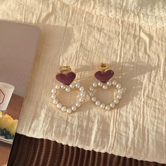 Double Hearts Drop Earrings