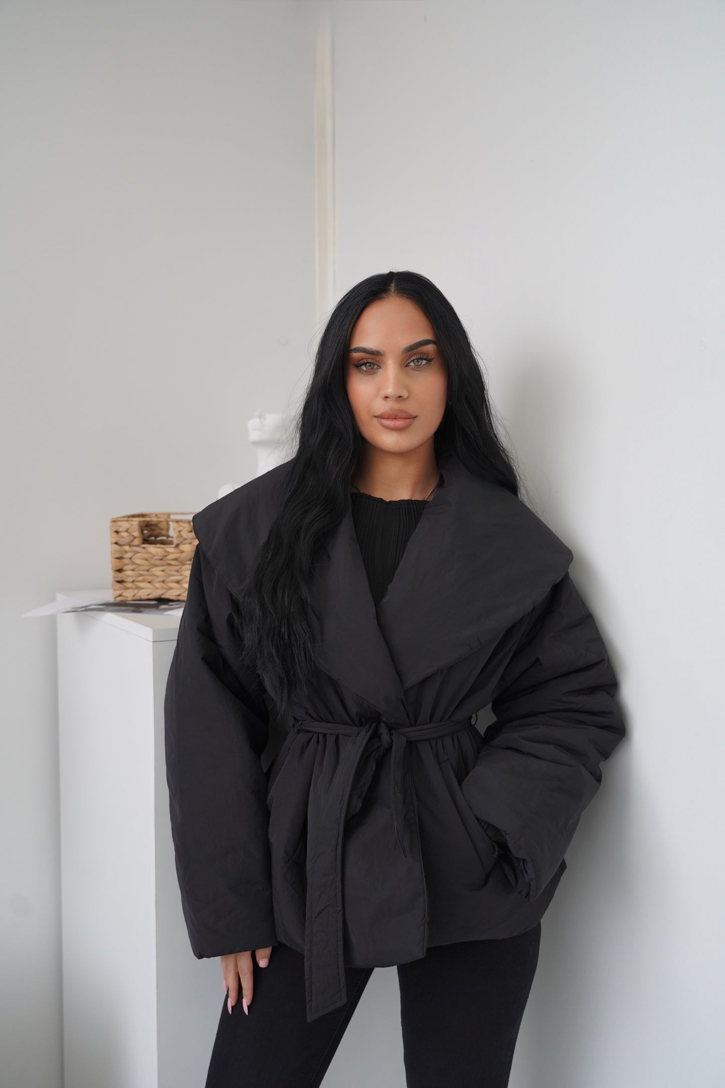 Belted Puffer Jacket – Black