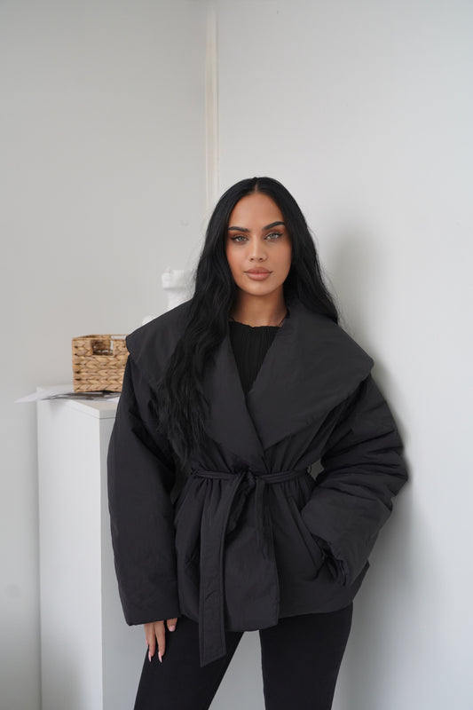 Belted Puffer Jacket – Black