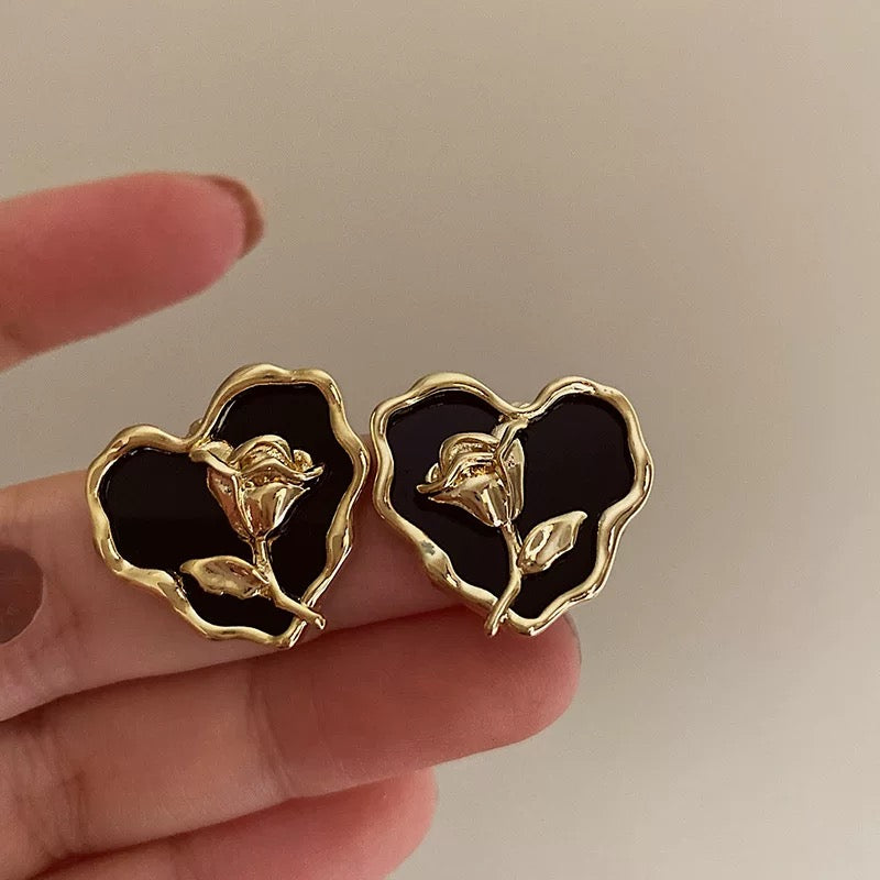 Vintage Rose Heart Earrings