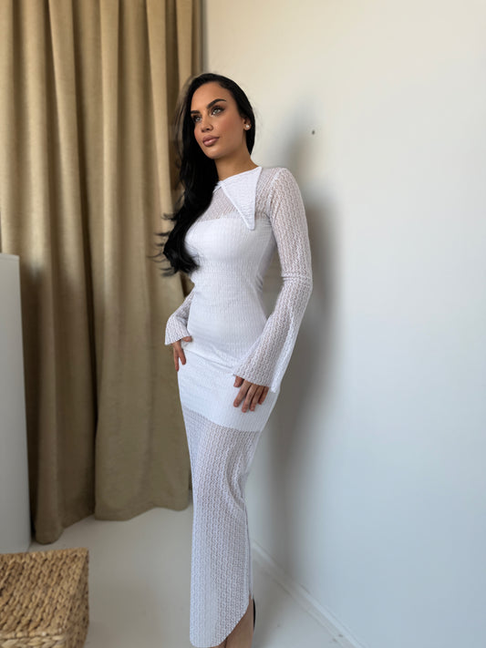 White Lace Bodycon Maxi Dress