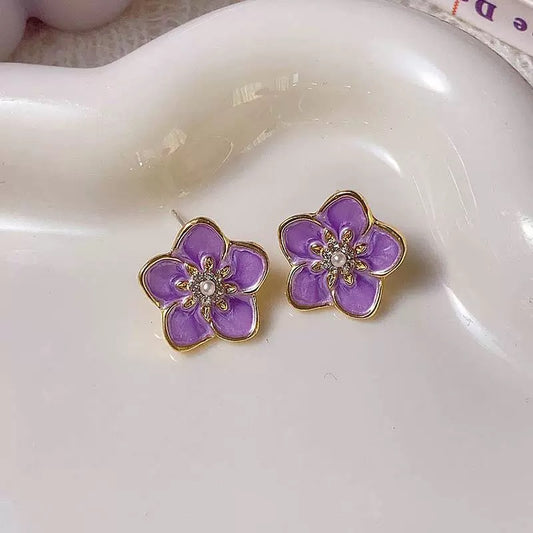 Flower Purple Earrings Crystal